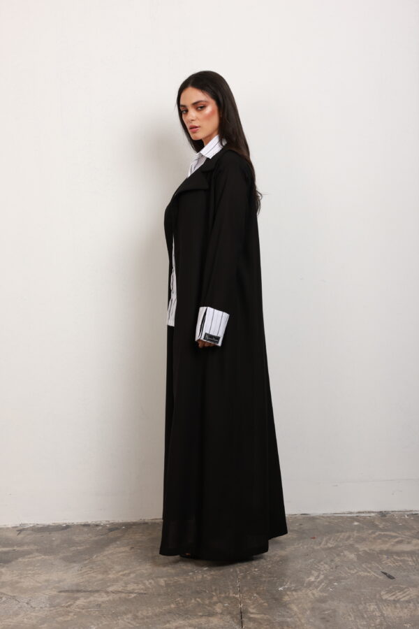 ⁦Linen abaya with shirt ( Black)⁩ - الصورة ⁦2⁩