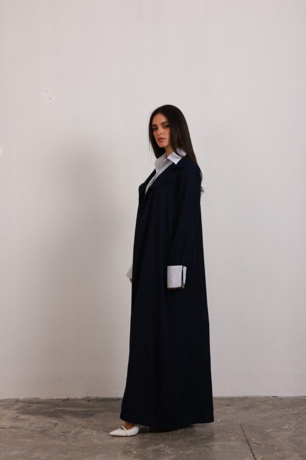 ⁦Linen abaya with shirt ( Navy)⁩ - الصورة ⁦3⁩