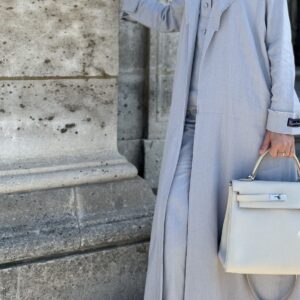Alternative view of Lenin three-piece abaya (grey)